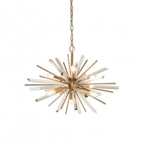 ASPIRE 6 Light Antique Brass Plated Pendant With Glass Shards