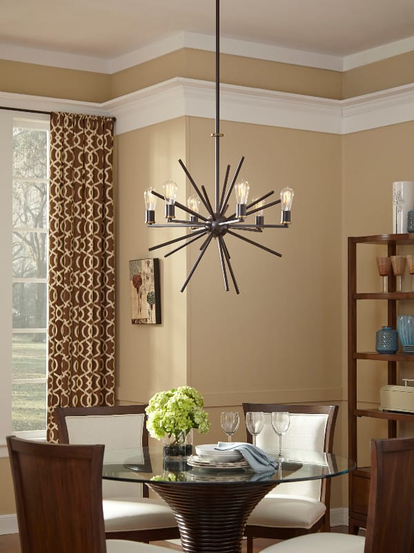 The Lighting Company Quoizel CARNEGIE industrial vintage style 8lt chandelier pendant in a bronze finish