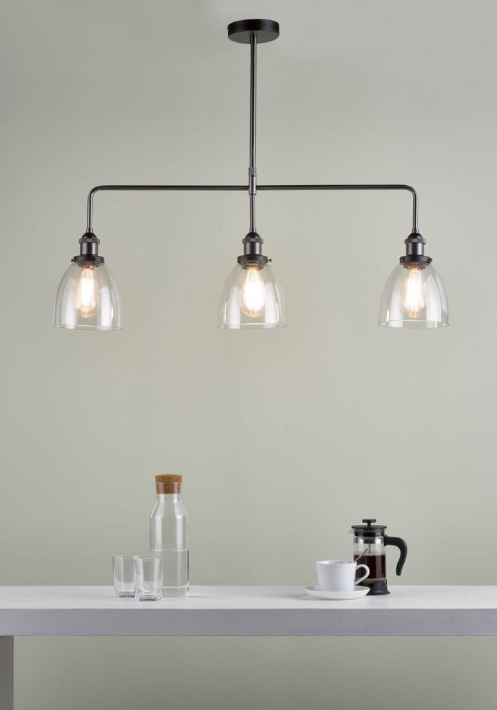 The Lighting Company The Lighting Book ARVIN 3 light pendant bar in antique chrome with clear glass shades