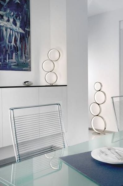 Nordium BALANCE stacked ring LED floor lamp in satin metal finish