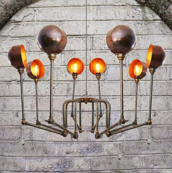 Monaghan Lighting SAN JOSE modern industrial style 8 light chandelier in antique brass by The Lighting Company