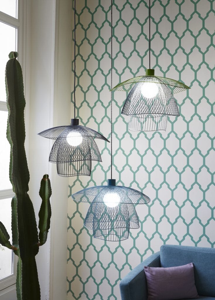 Nouvelle Collection PAPILLON grey, white and green mesh ceiling pendant light (medium)