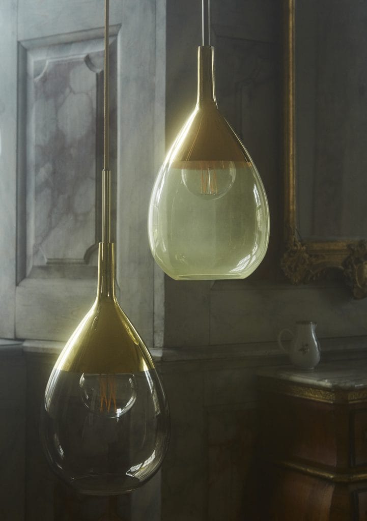 Copenhagen Glass Collection LUTE green glass and gold pendant