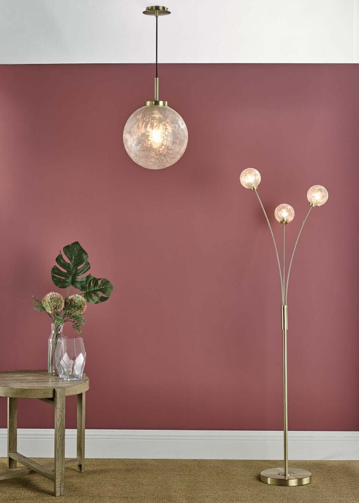 The Lighting Book Vol: 2 AVARI Ceiling Pendant Satin Brass And Clear Frosted Ice Glass Globe Shade