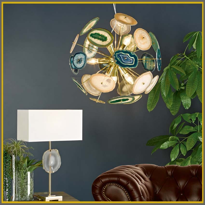 The Lighting Book ACHATES 9 light mineral stone sputnik pendant with gold structure