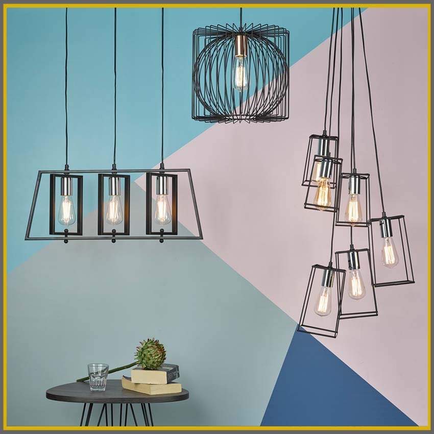 The Lighting Book TOWER 6 light black and chrome ceiling pendant cluster
