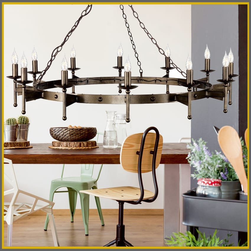 Elstead Lighting CROMWELL Very Large 12 Light Medieval Chandelier in Wrought Iron with Old Bronze Finish