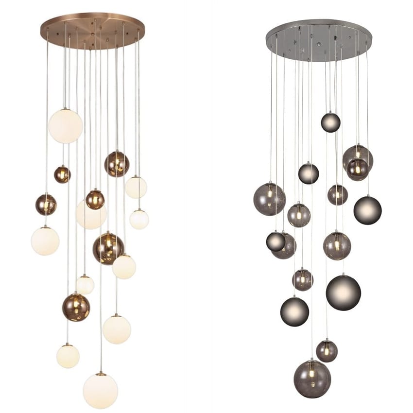 Linspiration Lighting RYLEE Globe Cluster Ceiling Pendant Antique Copper Metal, Opal and Copper Glass