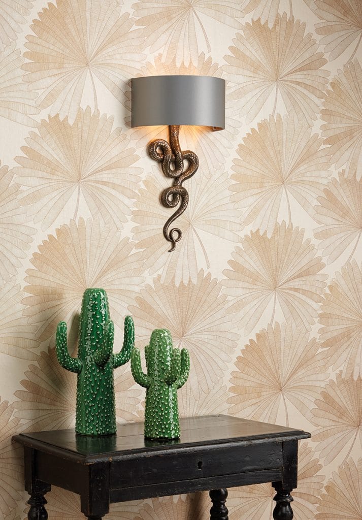 The David Hunt Lighting Collection SNAKE bronze wall light complete with almond cream satin shade