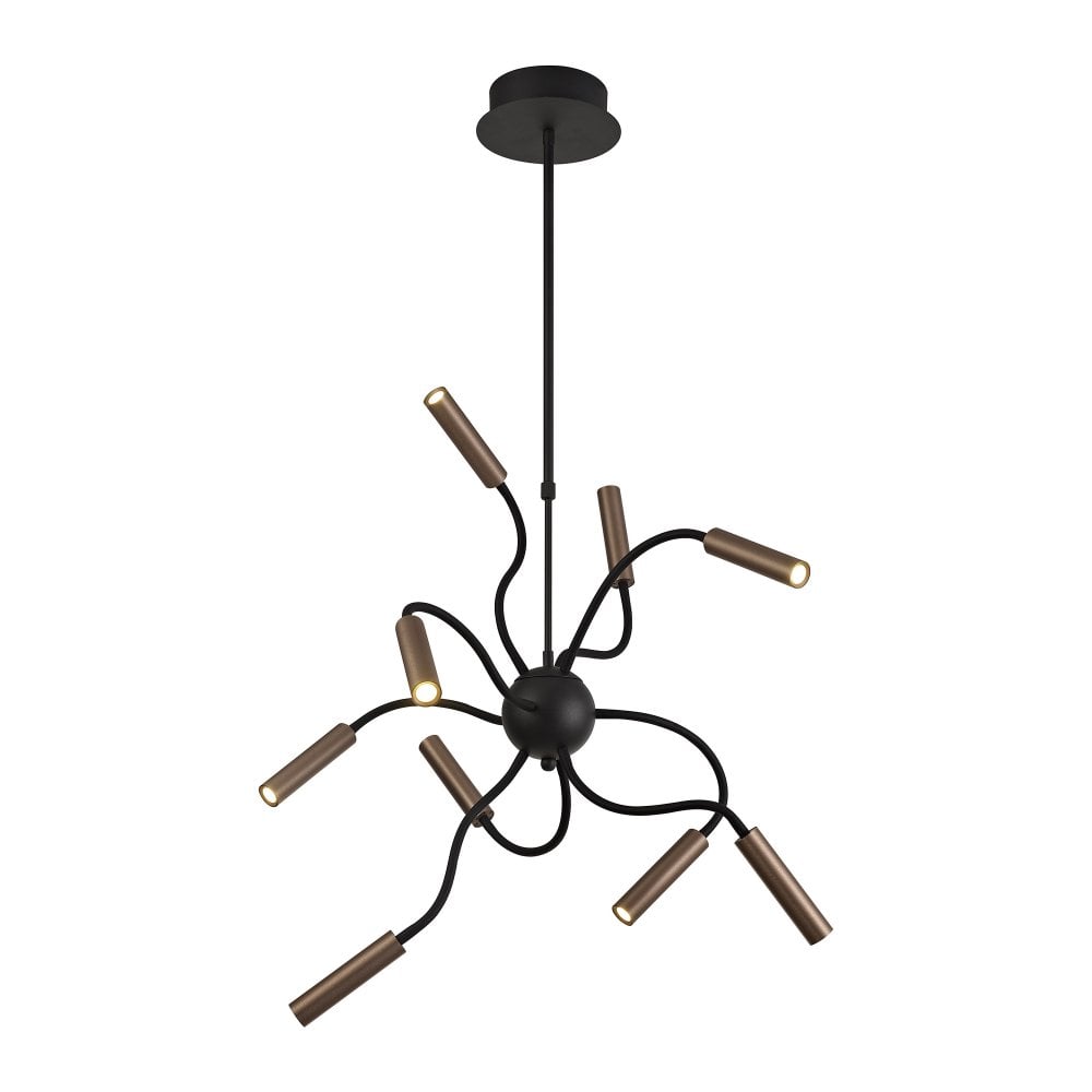 Linspiration Lighting CUSTOM 9 Light Adjustable Arms Ceiling Pendant 9 x 4W LED Dimmable 3000K 2250lm Black/Satin Copper