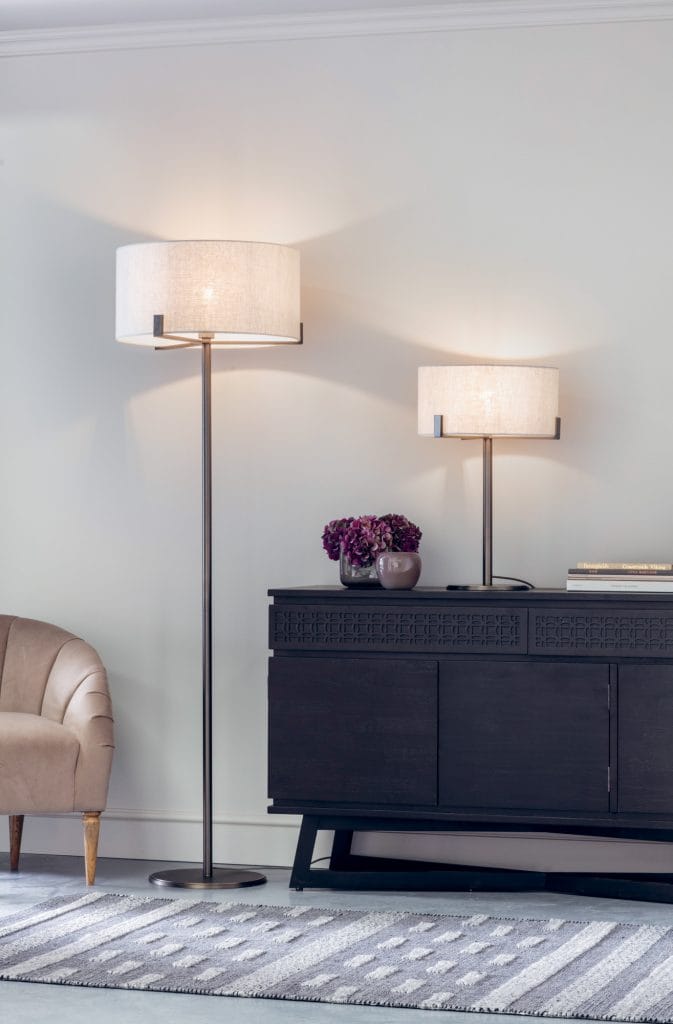 Project: Lighting HAYFIELD brushed bronze effect floor lamp with natural linen shade