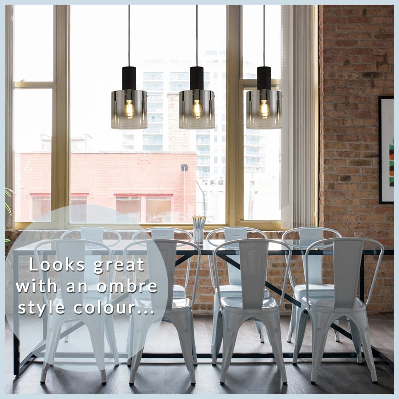 Linspiration Lighting OMBRE Smoke 3 Light Ceiling Pendant Bar Black, Smoke, Clear Ombre Style