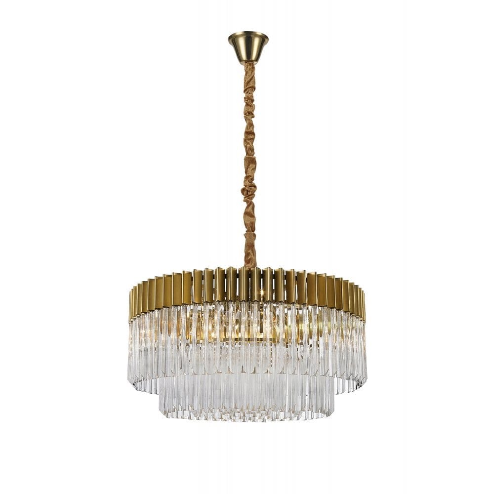 Linspiration Lighting ECHELONS Large Chandelier Mellow Brass And Crystal Glass Ceiling Pendant