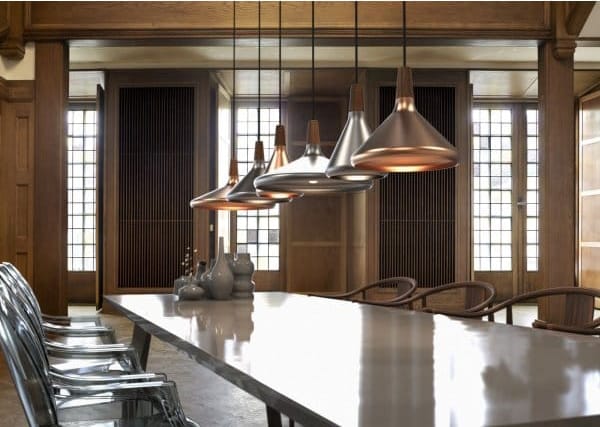 FLOAT 39 brushed steel & wooden ceiling pendant