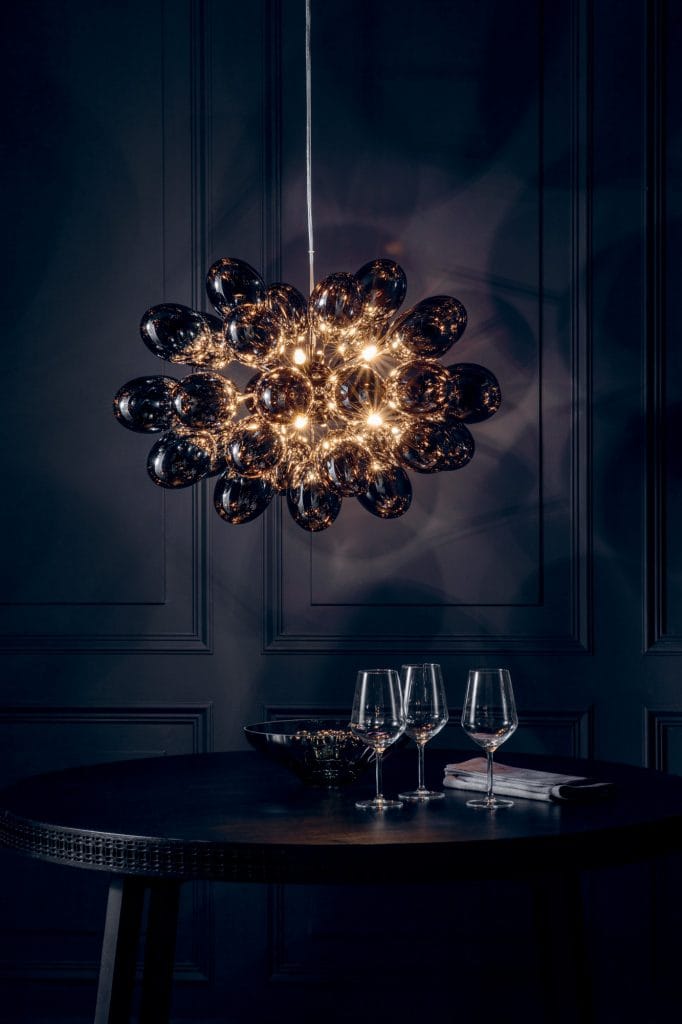 Chrome ceiling pendant light.