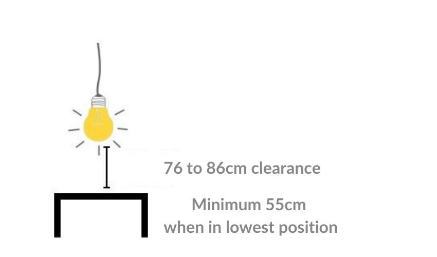 Hanging height of rise and fall pendant over a table
