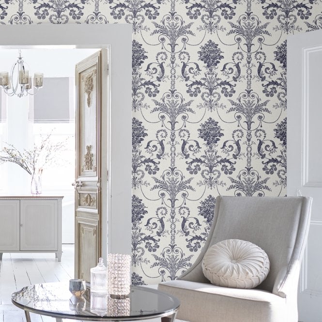 Laura Ashley wallpaper in a living room.