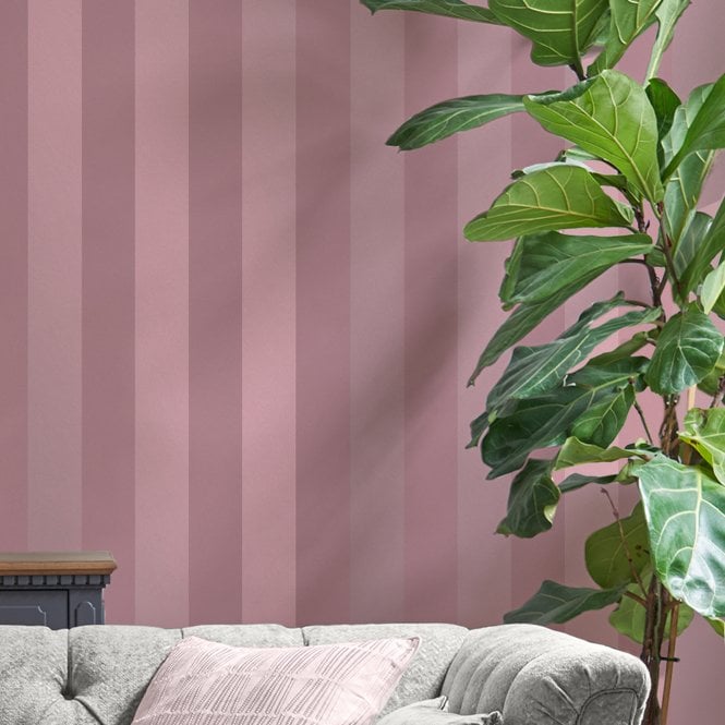 Two toned pink stripped Laura Ashley wallpaper.