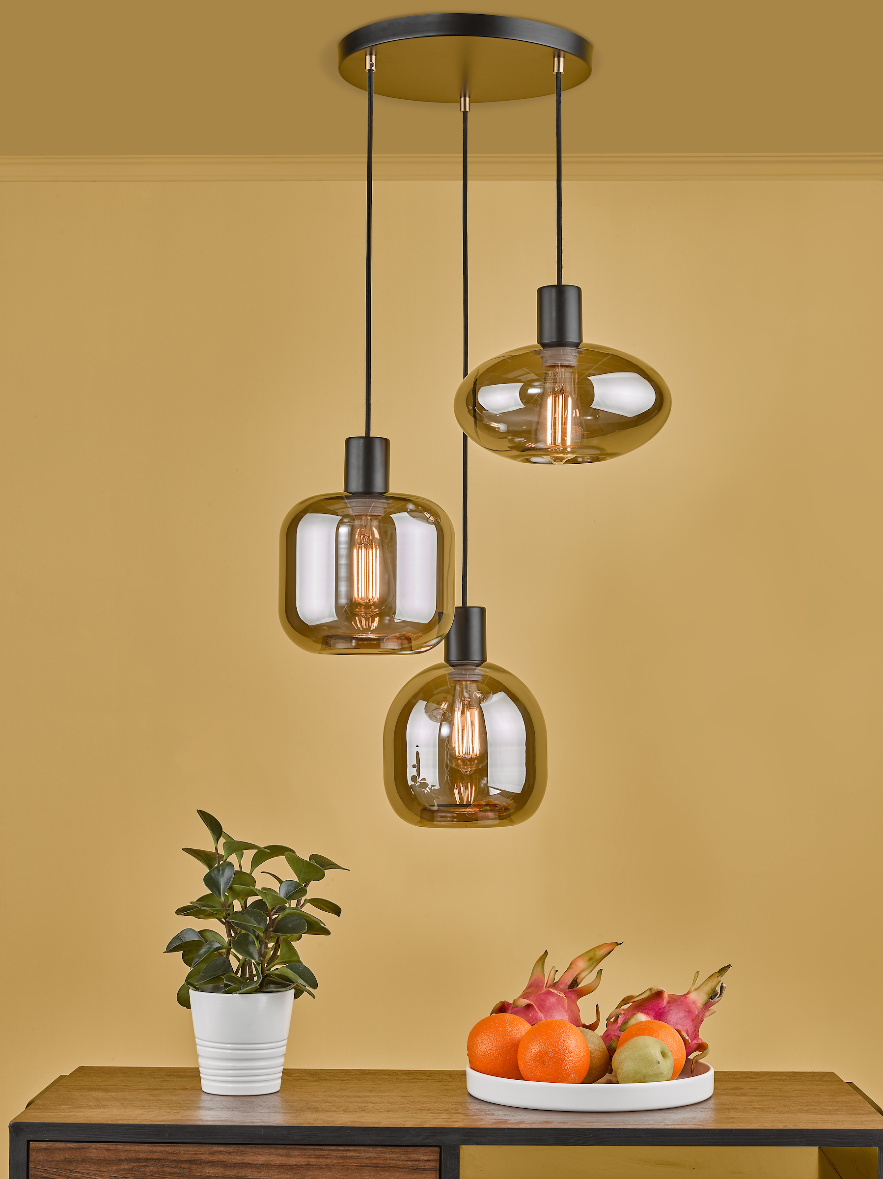 The Lighting Book Vol: 2 AIDEN 3 Light Cluster Ceiling Pendant in Satin Black & Smoked Glass