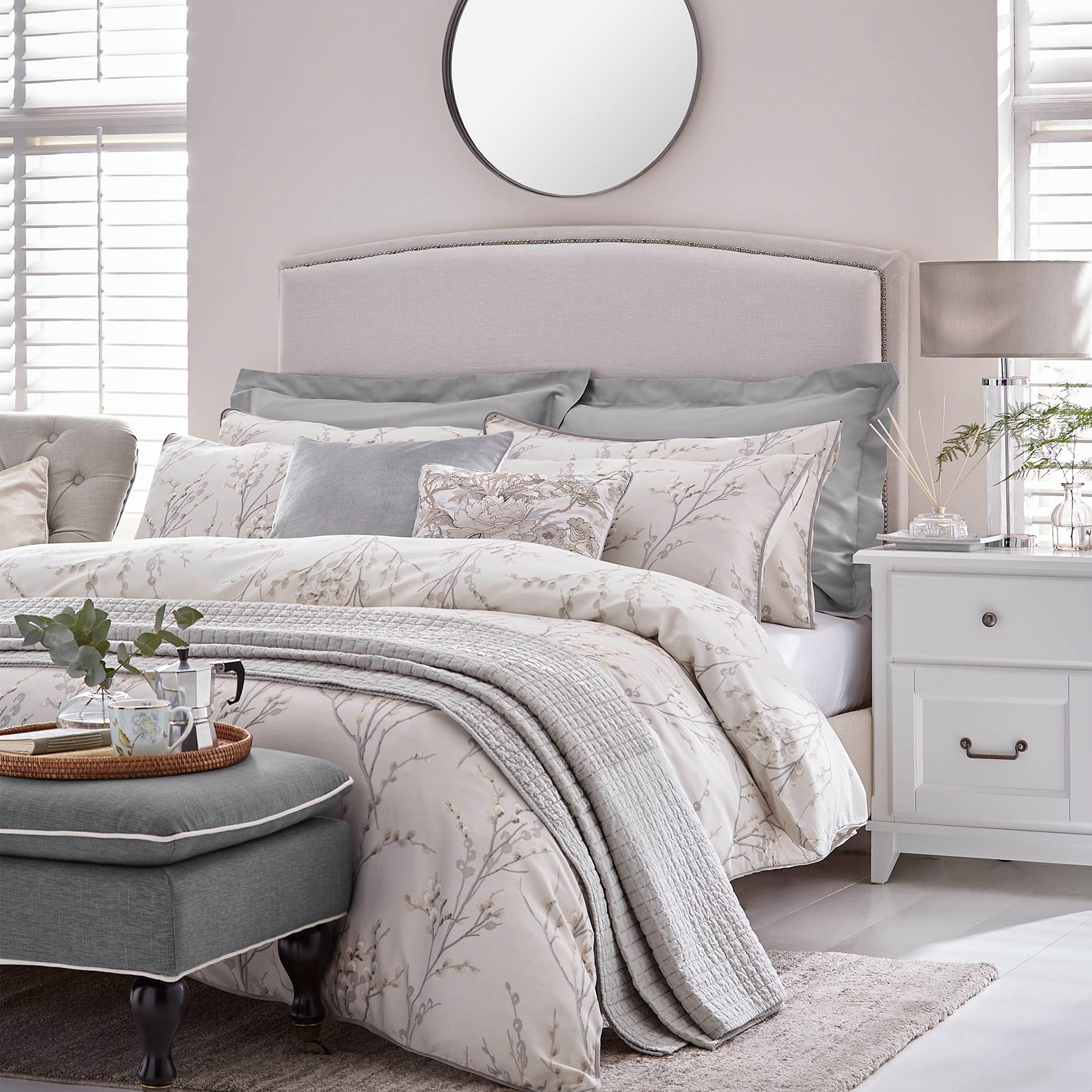 Laura Ashley PUSSY WILLOW Dove Grey Double Quilt Set