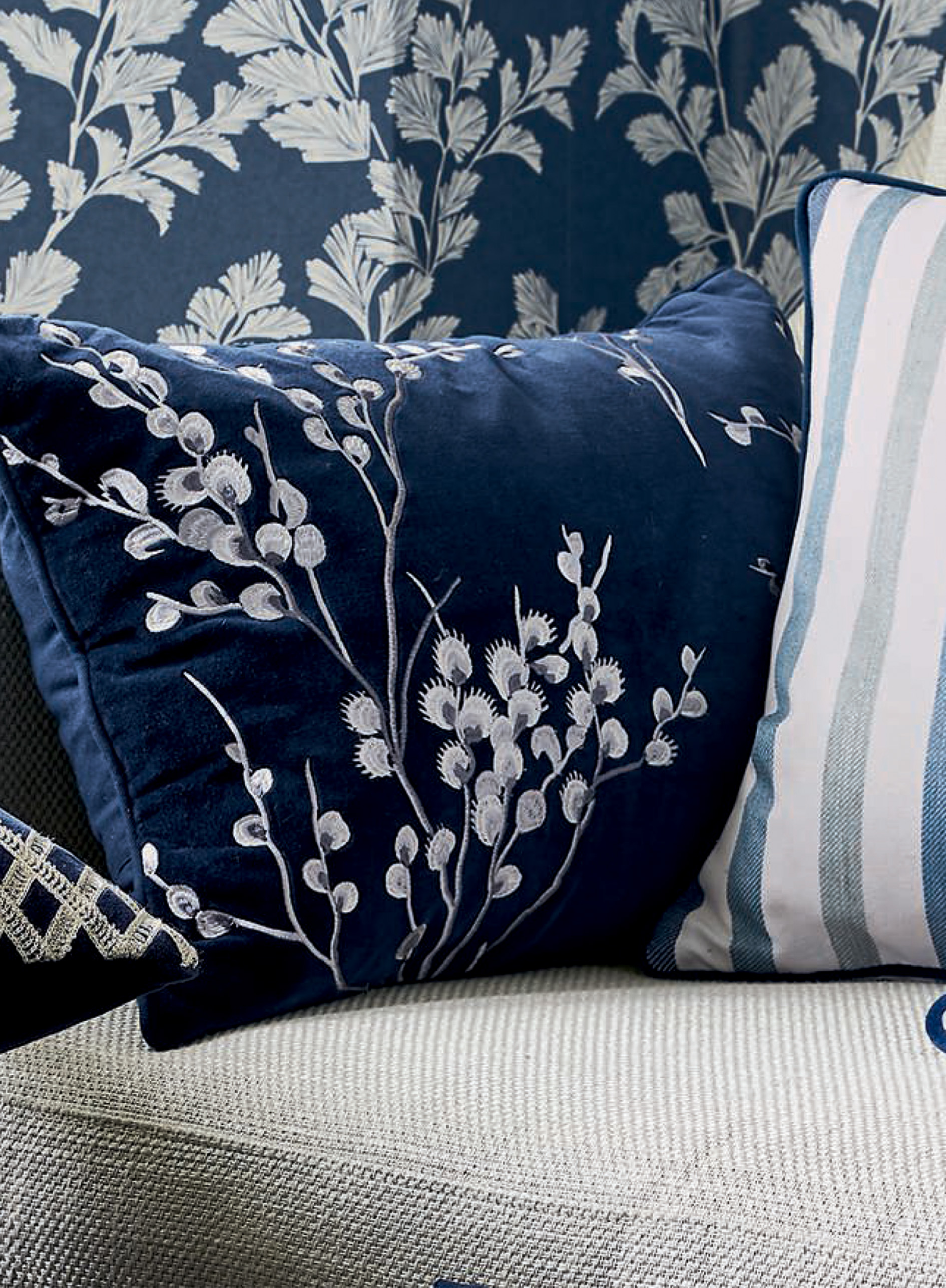 Laura Ashley PUSSY WILLOW Midnight Embroidered Cushion
