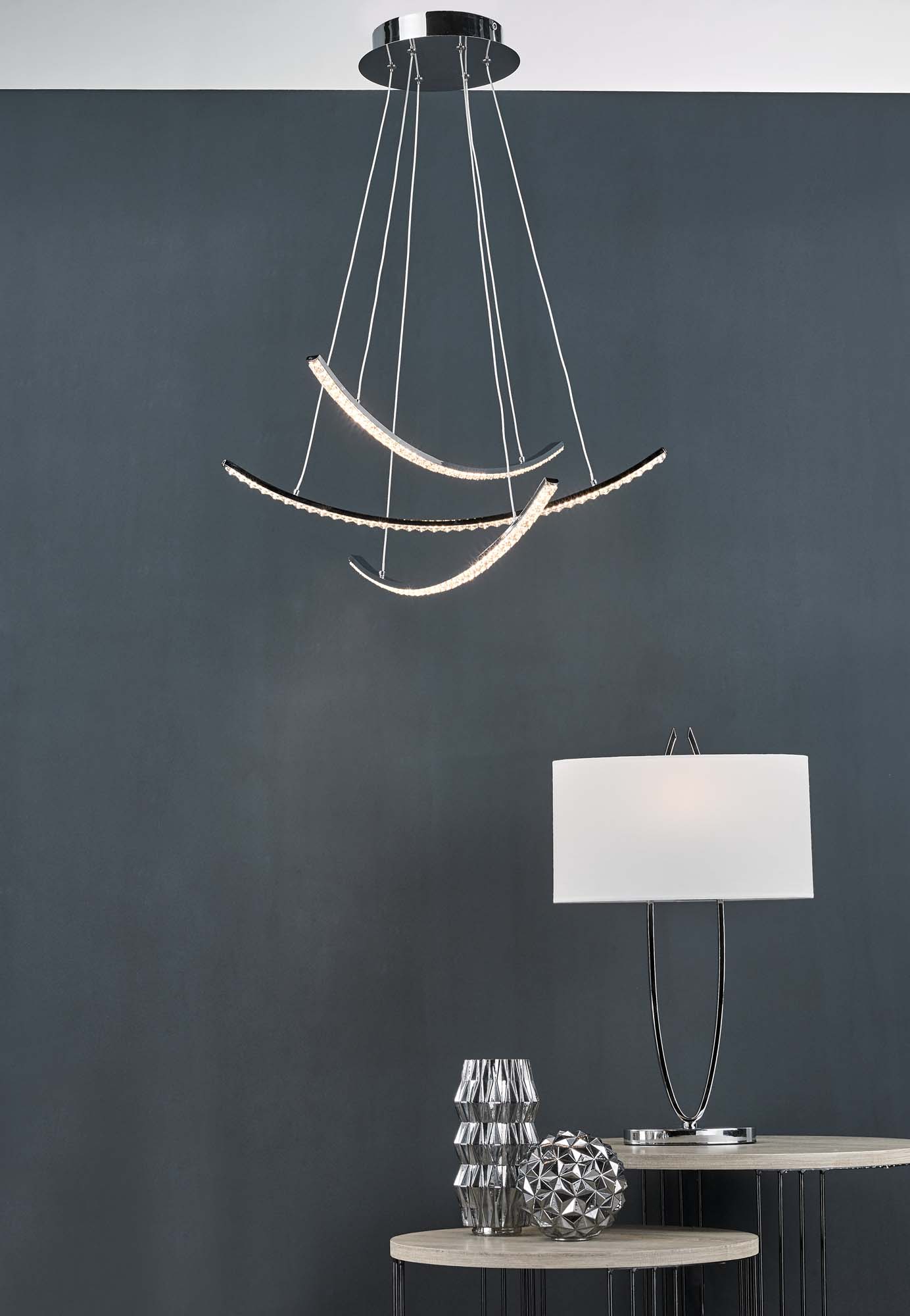The Lighting Book Vol: 2 ZANCARA 3 Light Pendant Polished Chrome & Crystal LED