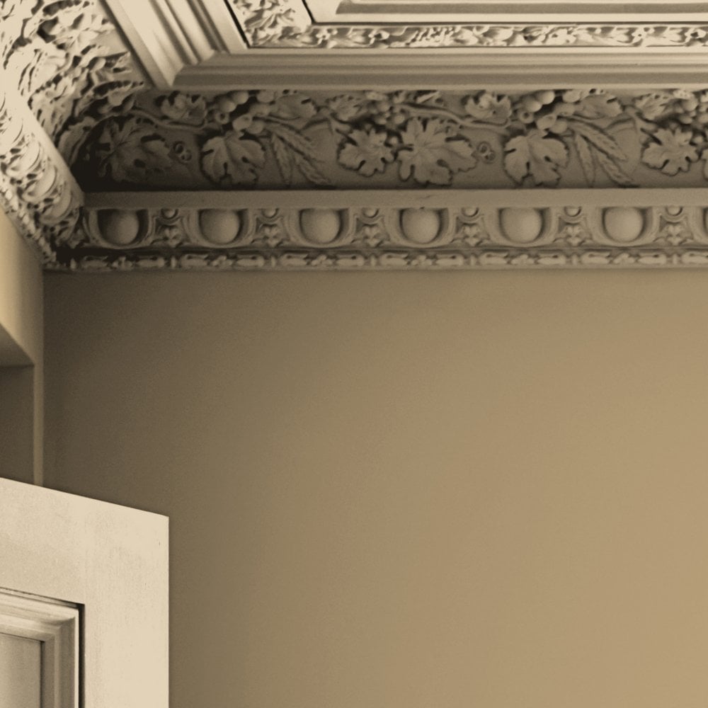 A golden ceiling and matching walls.