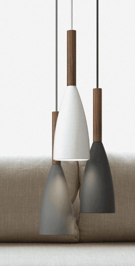 Scandinavian inspired design of three pendant lights.