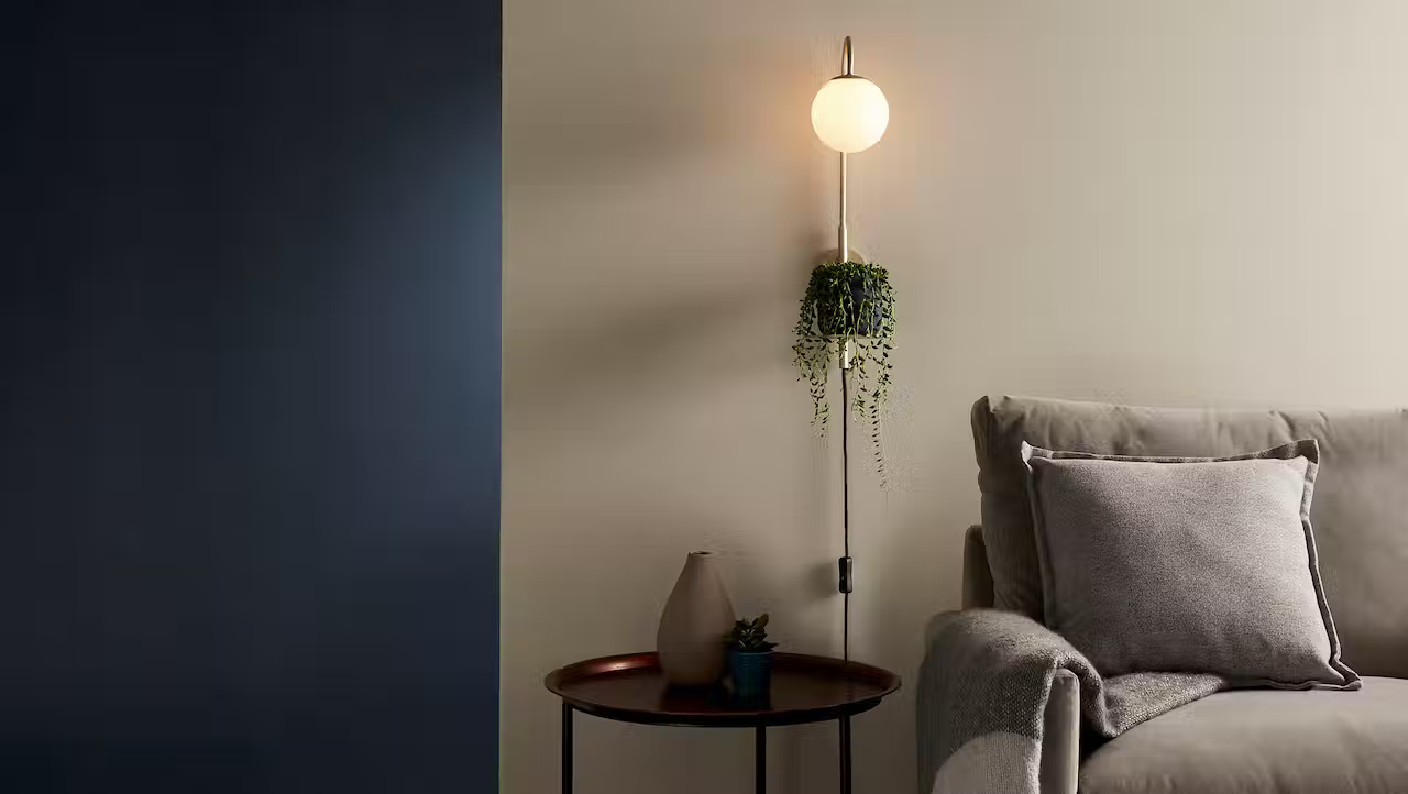 Plug-in wall lights in a living room