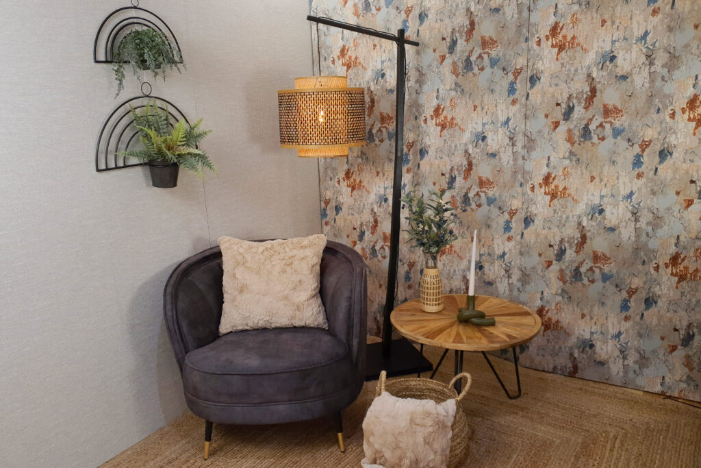 Rattan floor lamp with greenery