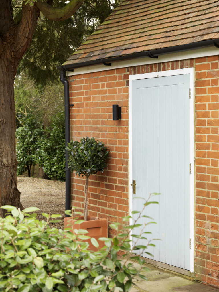 Outdoor wall light on a shed