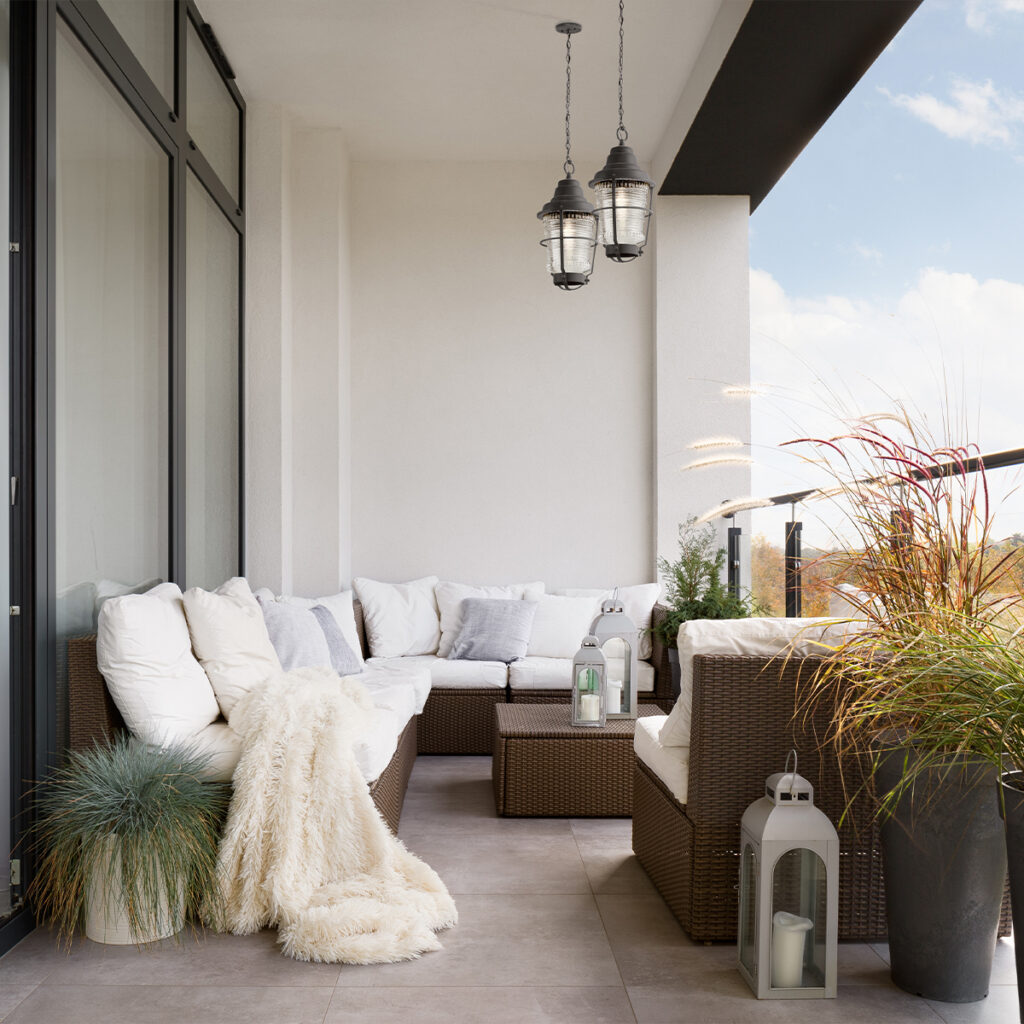 Porch with ceiling lights