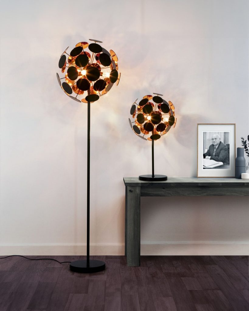 Black table and floor lamps