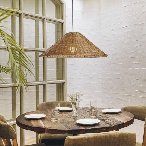 Wood Woven Cage Ceiling Pendant with Black