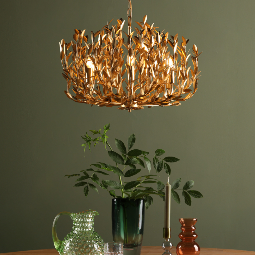 9 Light Round Pendant with Gold Leaf Detail
