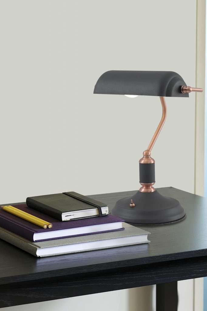 Banker Style Table Lamp | Matte Graphite & Copper
