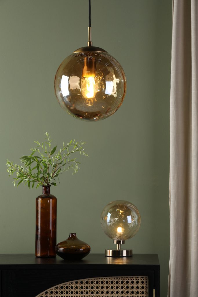 Bronze Suspension and table lamp with Champagne Ripple Glass Globe Shade