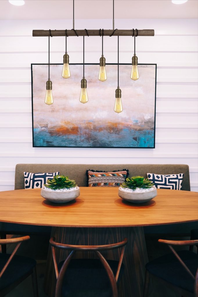 6 Light Ceiling Pendant Bar Medium Oak and Antique Brass