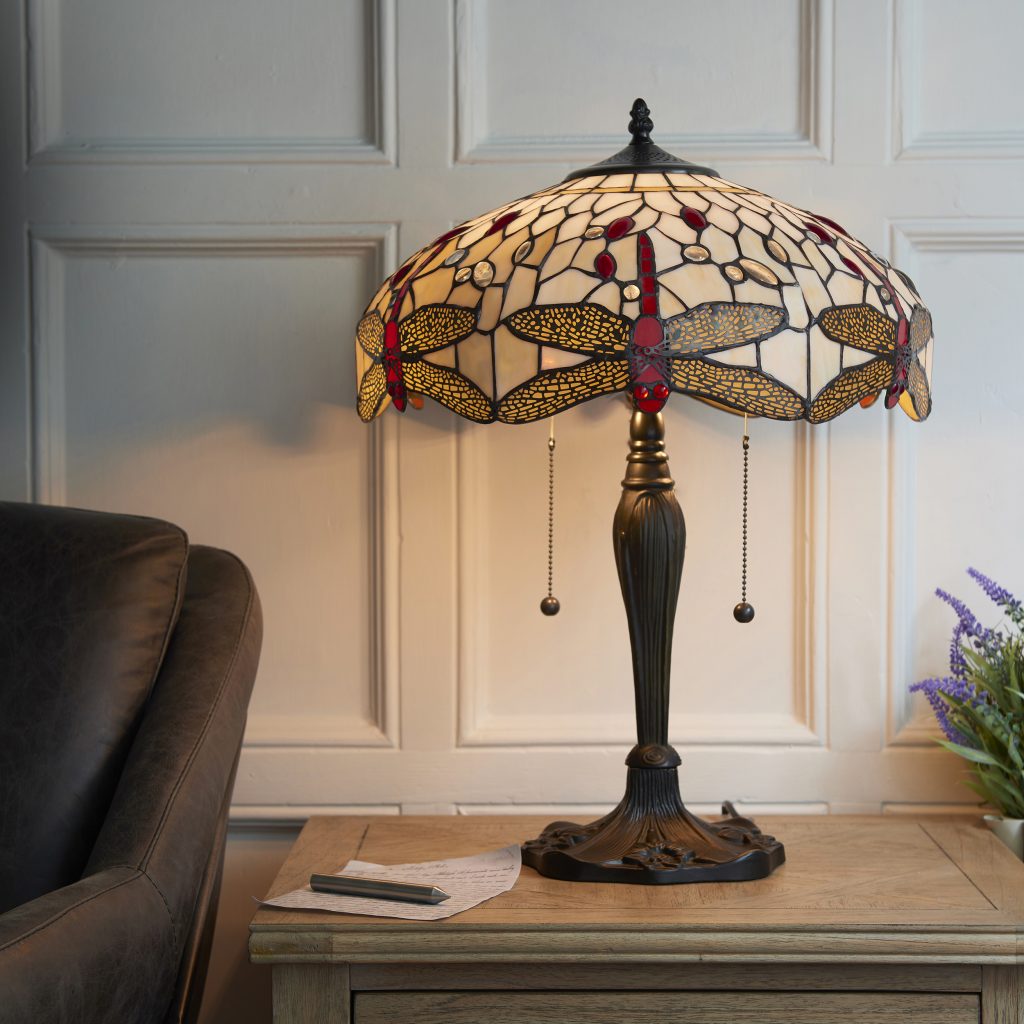 BEIGE DRAGONFLY large Tiffany table lamp