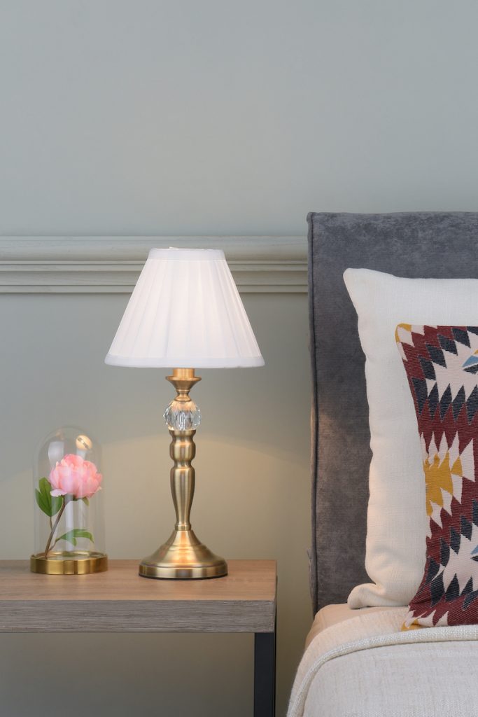 satin chrome touch lamp with pleated shade
