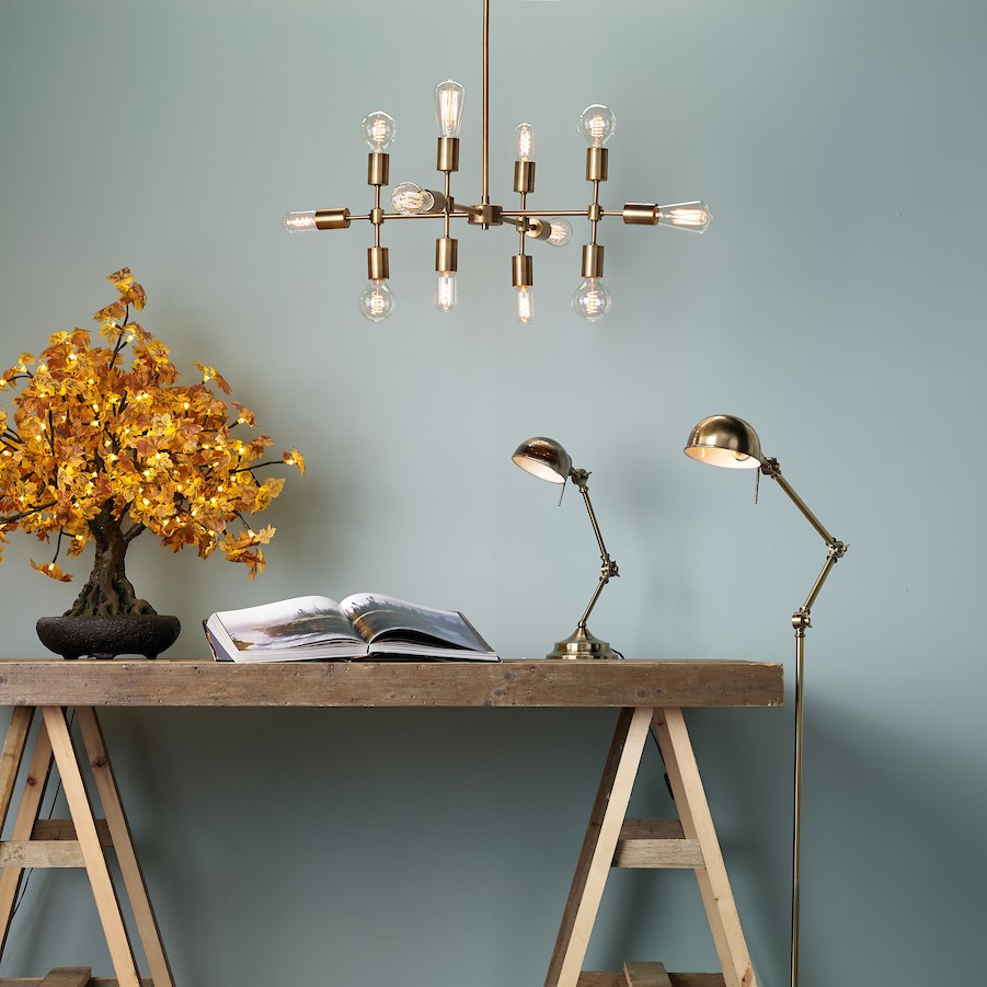 Multi Arm Light Fitting in old gold. A linear grid shape with mid century charm, highly sculptural.