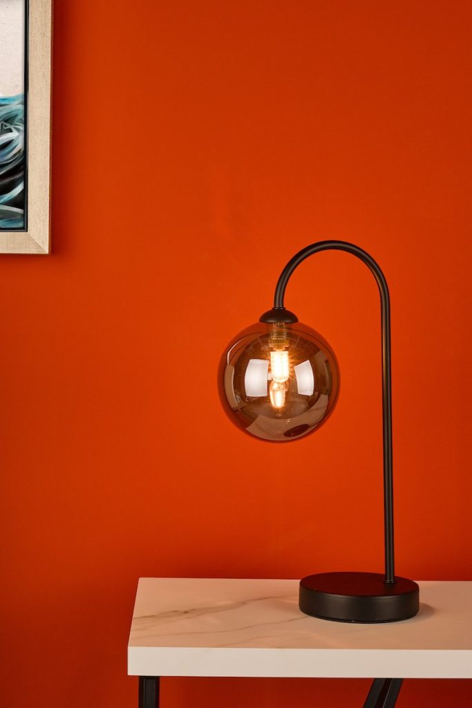 Touch Table Lamp in Matte Black with Smoked Glass Globe Shade