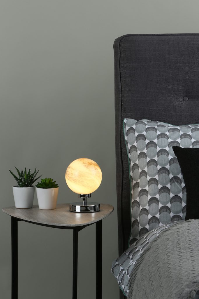 Touch Table Lamp In Chrome with Planet Art Glass Shade