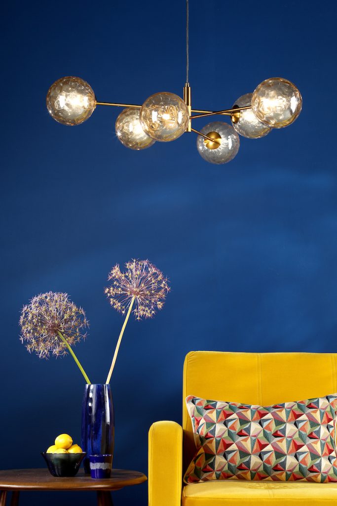 6 Light Pendant Aged Brass Fitting with Champagne Glass Shades