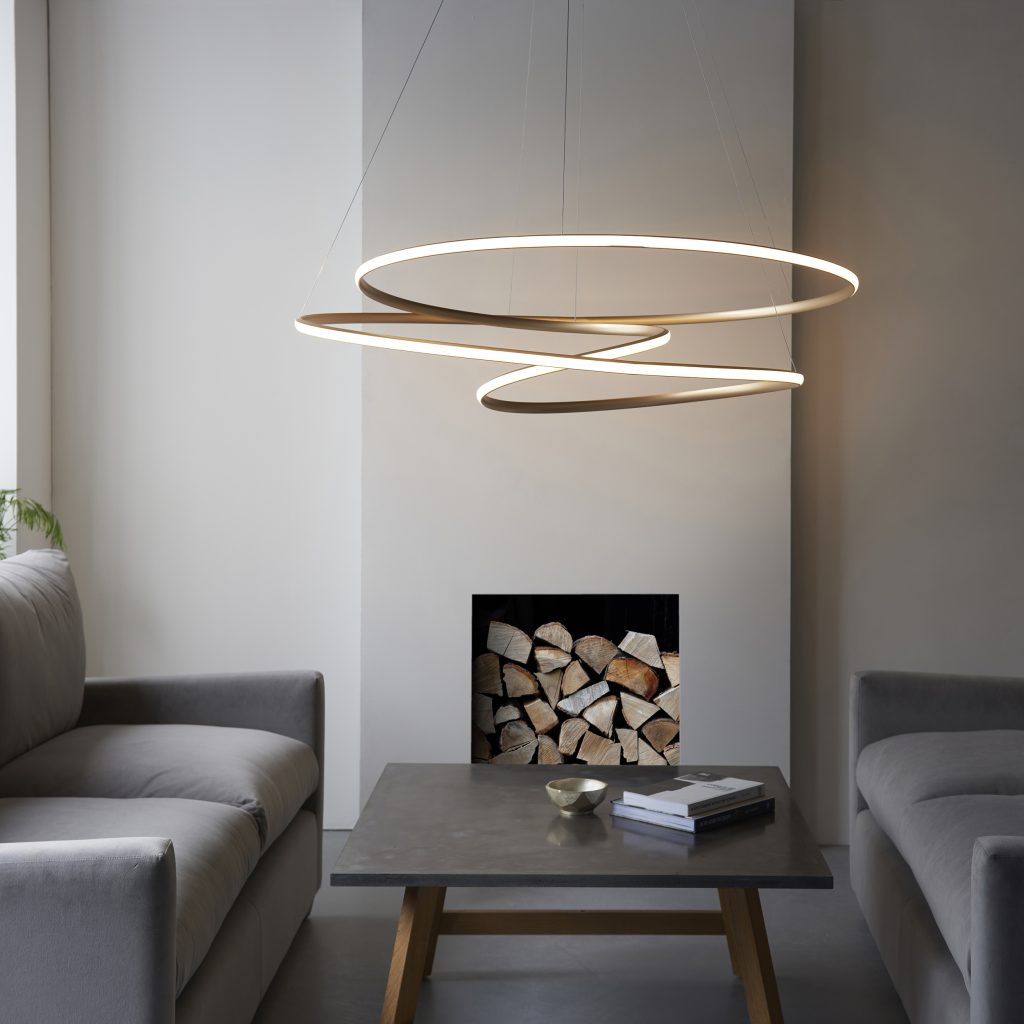 Large Gold Spiral Ceiling Pendant with integrated LED
