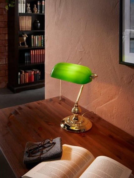 green and gold bankers lamp