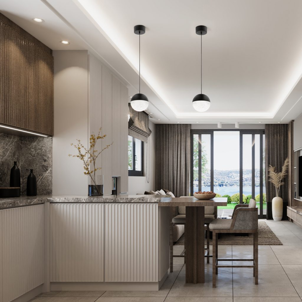 black globe low hanging ceiling pendants combined with spotlights