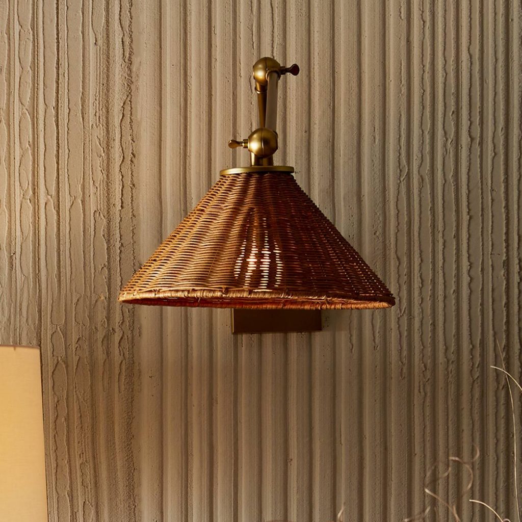 Rattan Wall Light on a long bracket.