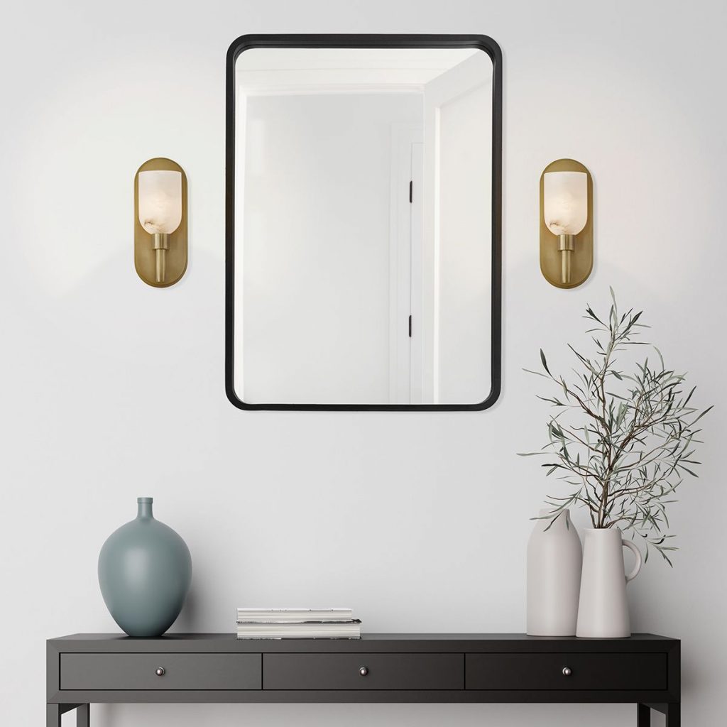 brass wall lights with alabaster stone shades