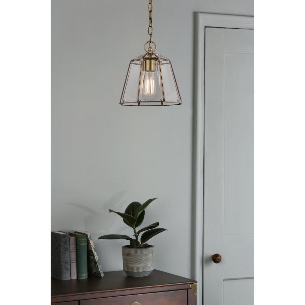 a vintage brass and glass lantern style pendant perfectly suited to both modern and traditional interiors
